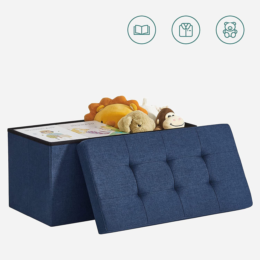 Puff, összecsukható párnázott tároló ottomán pad 80 L, sötétkék 76x38x38 cm-VASBÚTOR