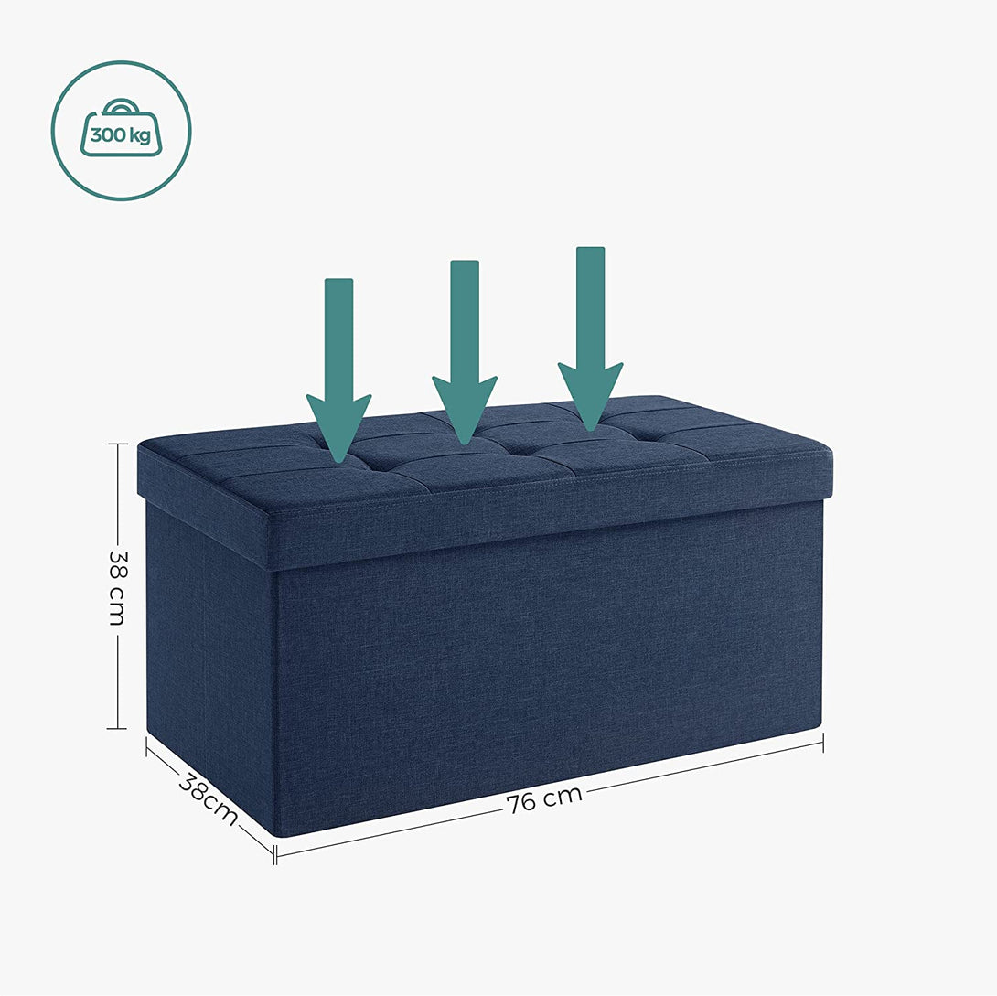 Puff, összecsukható párnázott tároló ottomán pad 80 L, sötétkék 76x38x38 cm-VASBÚTOR
