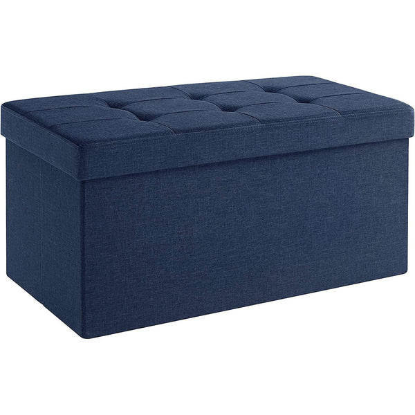 Puff, összecsukható párnázott tároló ottomán pad 80 L, sötétkék 76x38x38 cm-VASBÚTOR