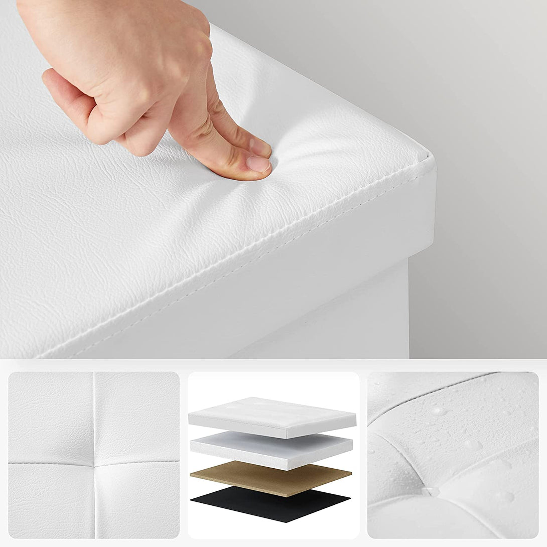 Puff, összecsukható puff tároló pad ottomán 120L, fehér, 110 x 38 x 38 cm-VASBÚTOR