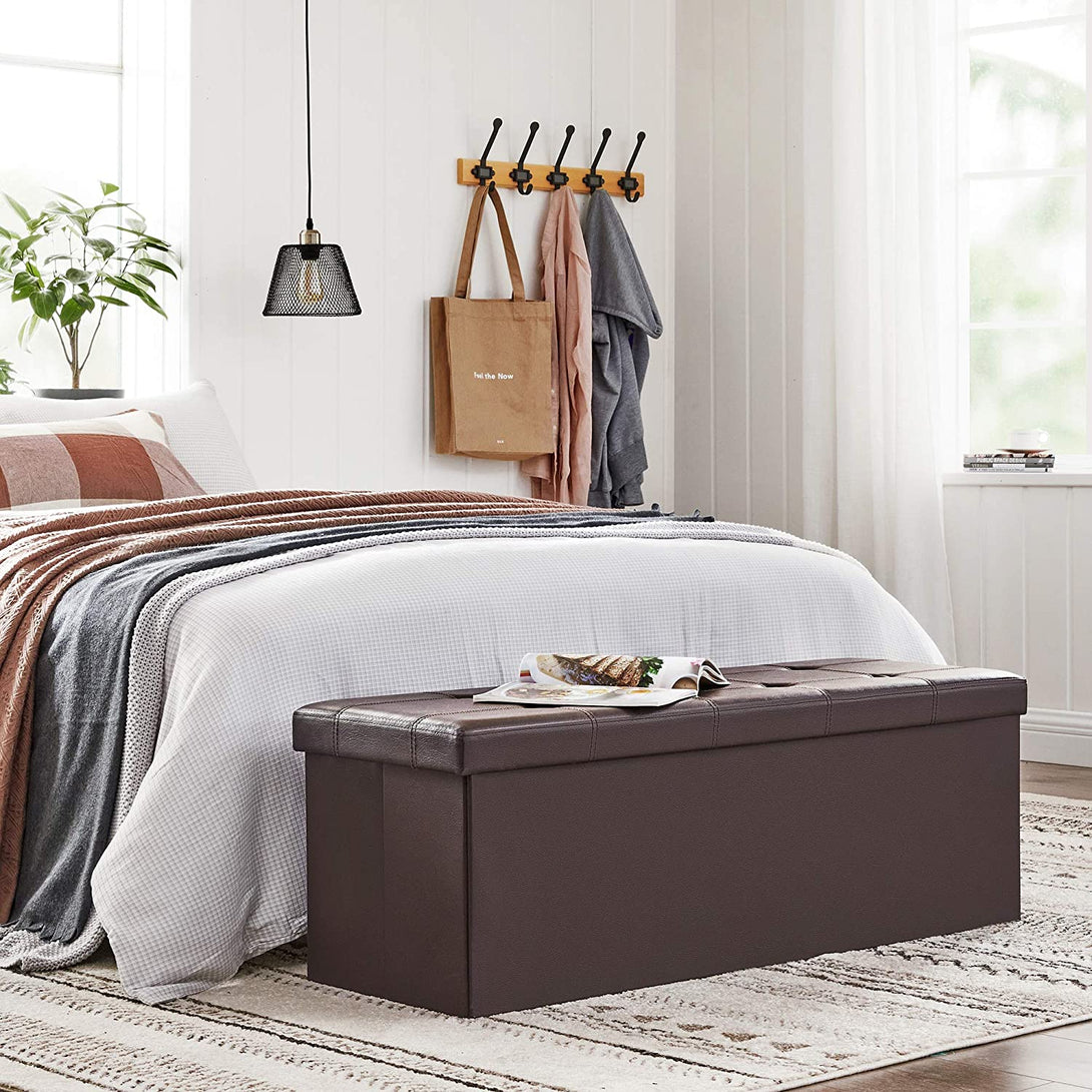 Puff, összecsukható tároló ottomán pad 120L, 110 x 38 x 38 cm, barna-VASBÚTOR