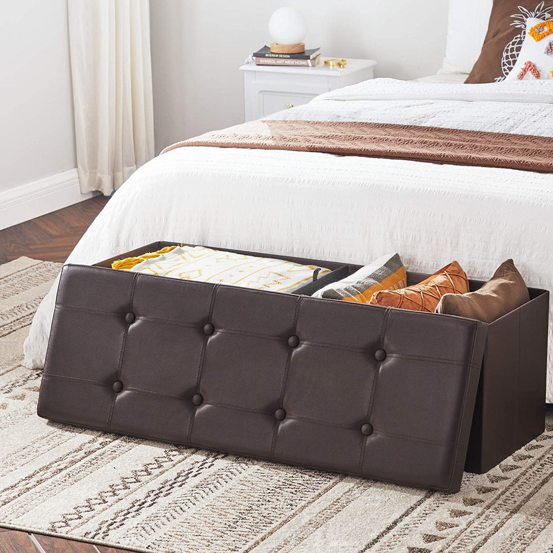 Puff, összecsukható tároló ottomán pad 120L, 110 x 38 x 38 cm, barna-VASBÚTOR