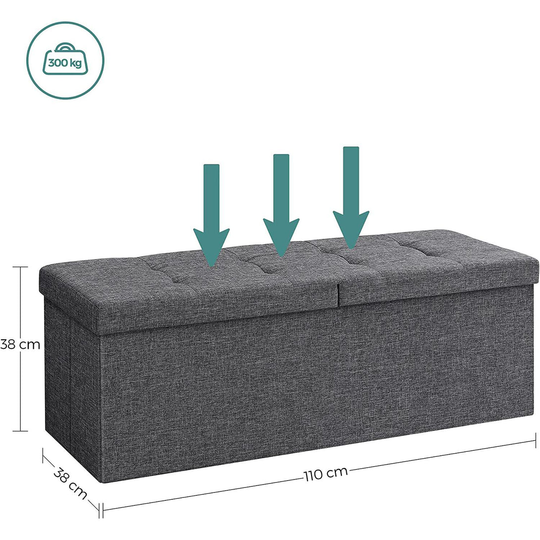 Puff, összecsukható tároló pad ottomán, ülőpad, 120L, sötétszürke, 110 x 38 x 38 cm-VASBÚTOR