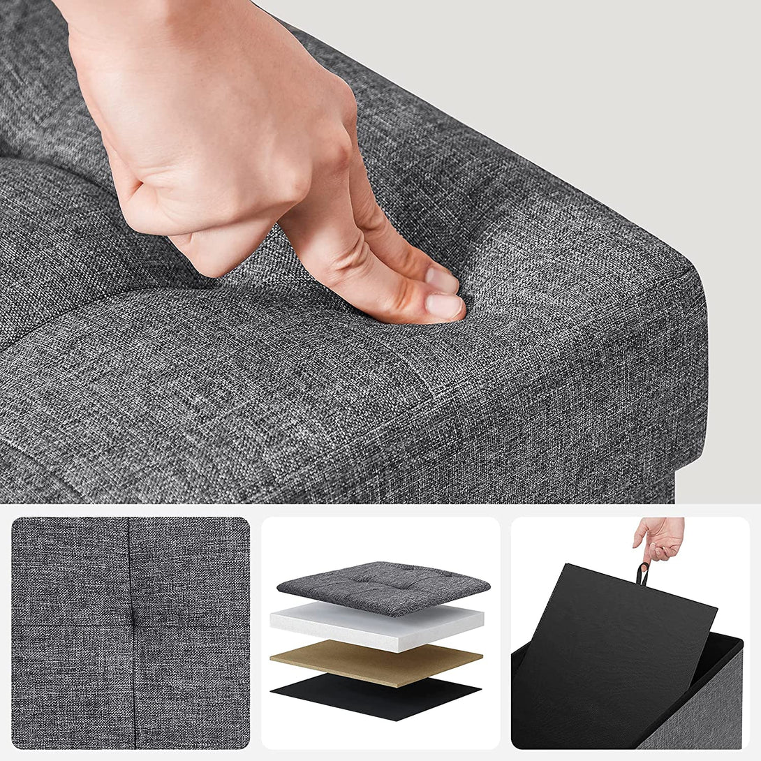 Puff, összecsukható tároló pad ottomán, ülőpad, 120L, sötétszürke, 110 x 38 x 38 cm-VASBÚTOR