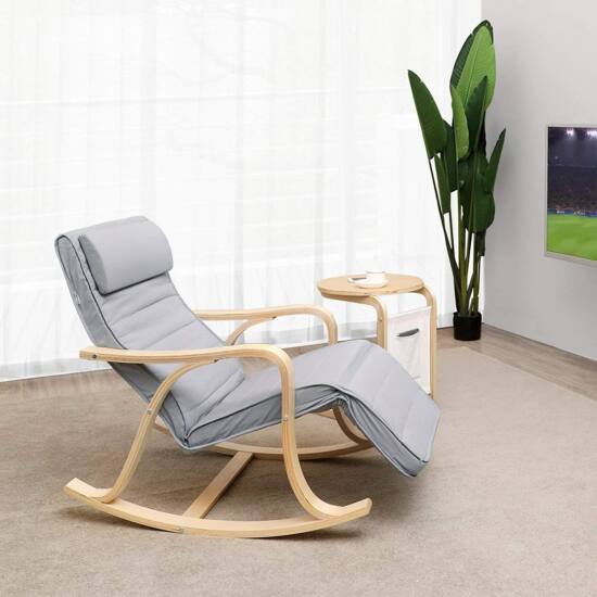 Relaxációs szék, hintaszék állítható lábtartóval, világosszürke-VASBÚTOR