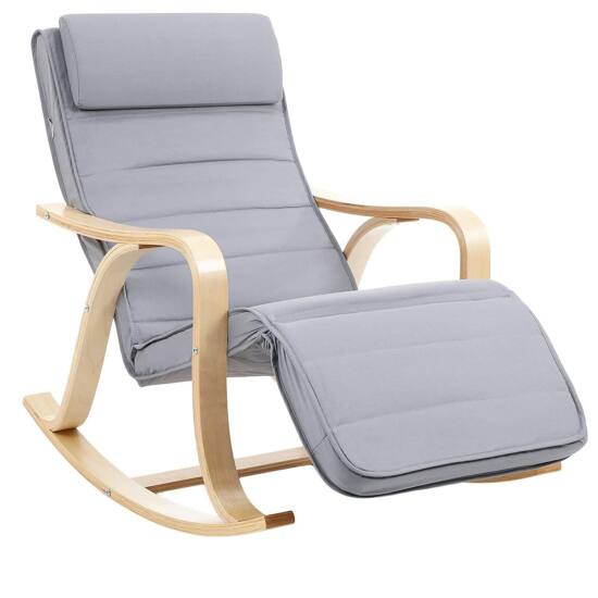 Relaxációs szék, hintaszék állítható lábtartóval, világosszürke-VASBÚTOR