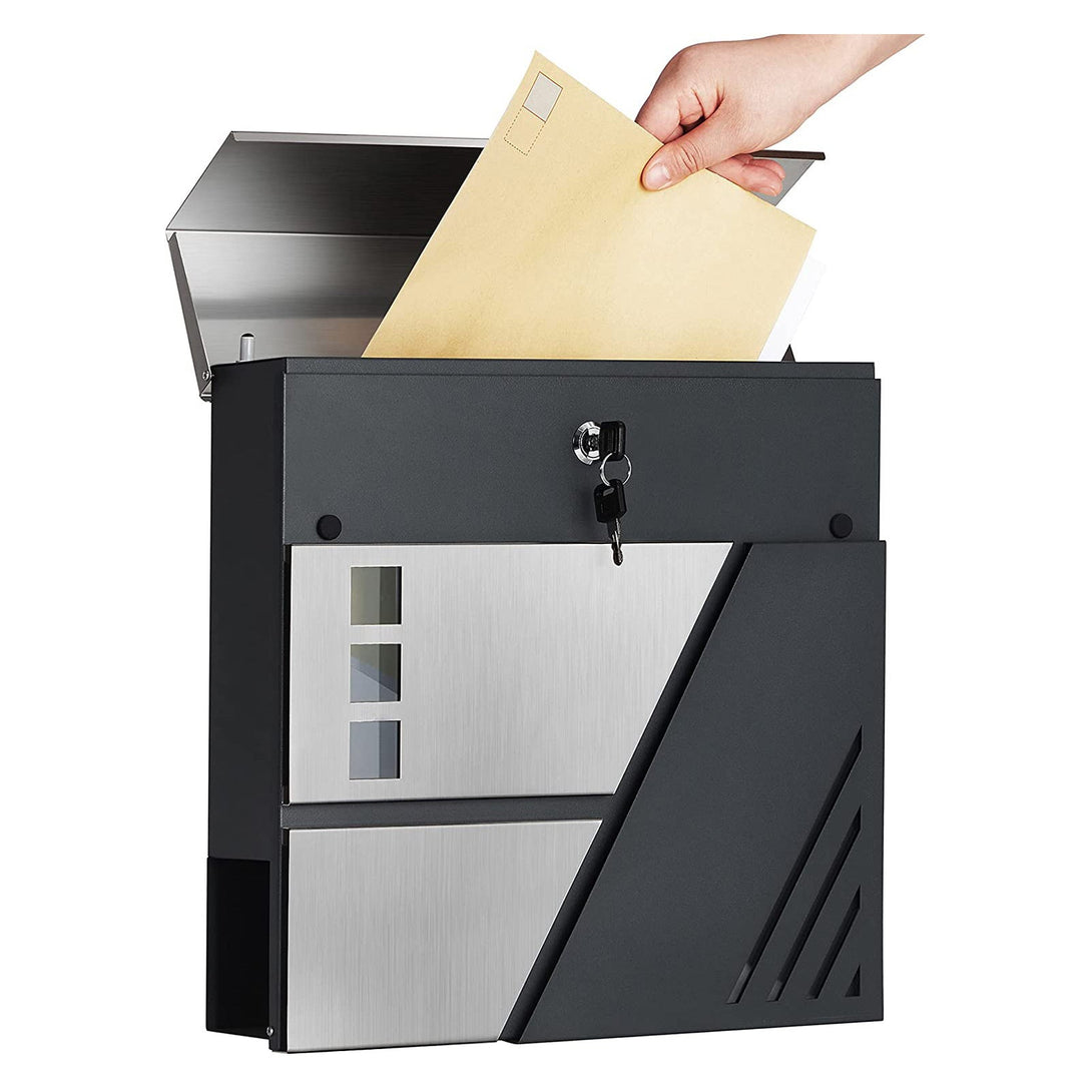 Rozsdamentes postaláda újságtartóval, 37x37x10,5 cm, antracitszürke-VASBÚTOR