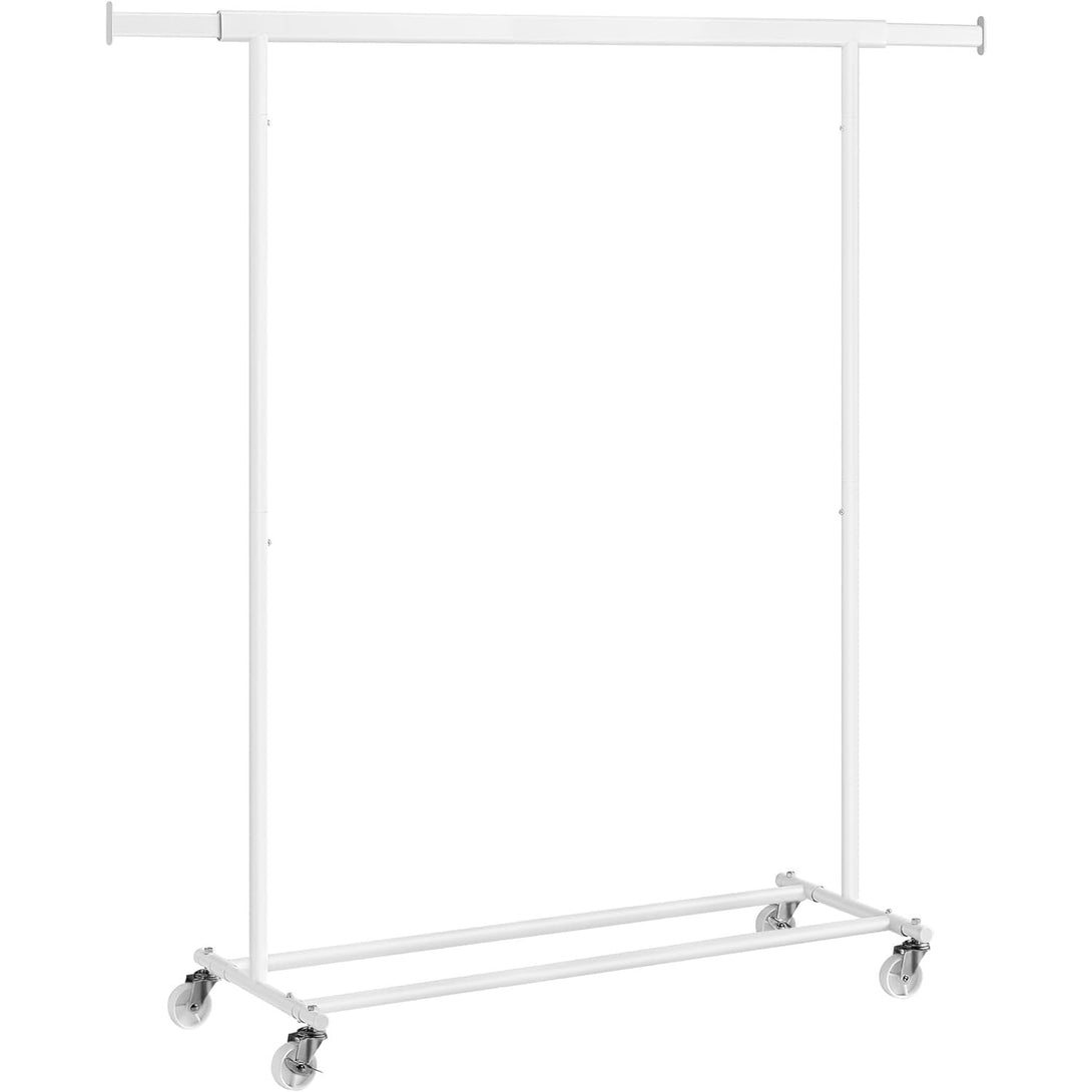 Ruhaáállvány, gurulós, ruháknak max teherbírás 90kg, fehér, 92-132 cm között állítható-VASBÚTOR
