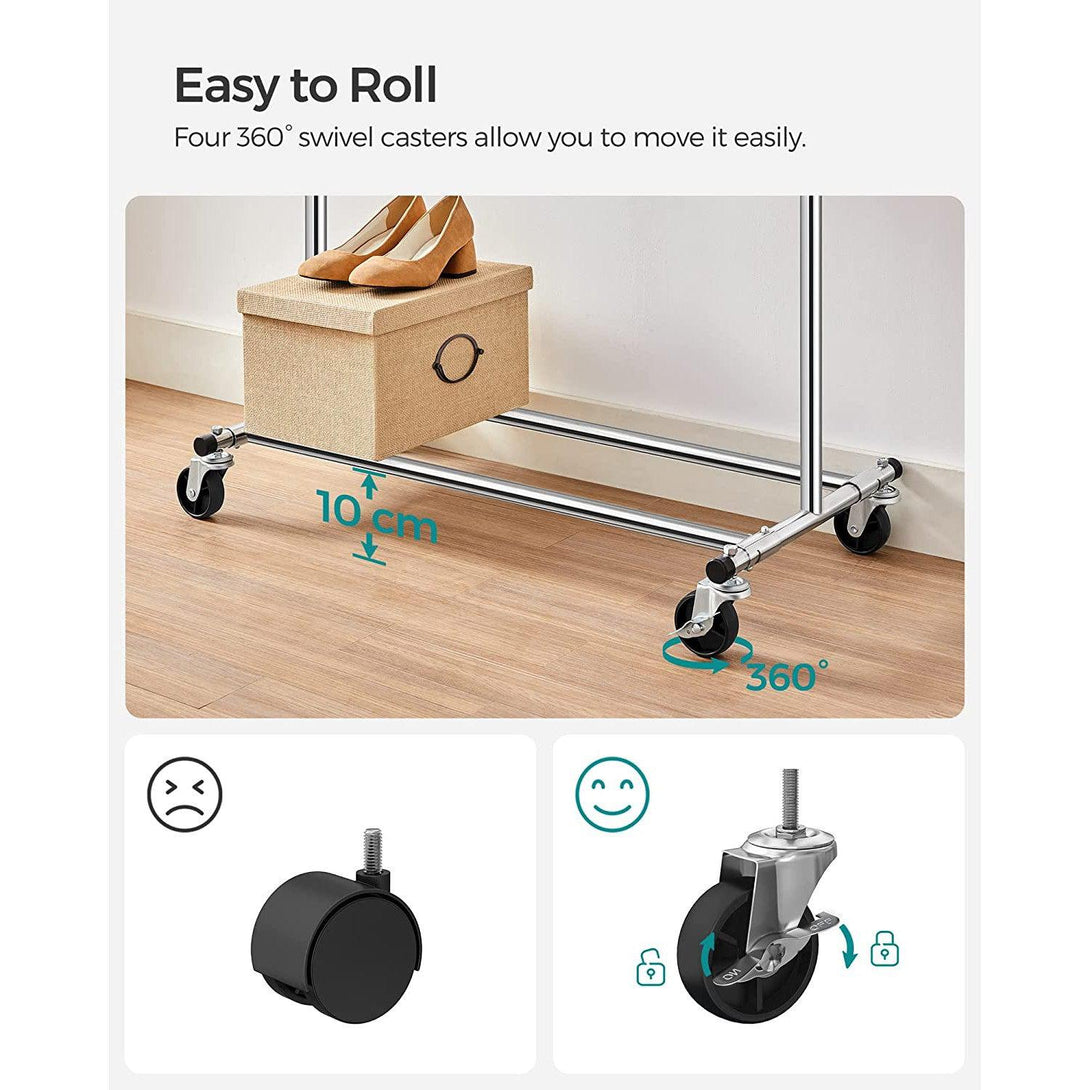 Ruhaállvány, Nagy teherbírású fém gurulós ruhaállvány 90 kg-ig terhelhető-VASBÚTOR