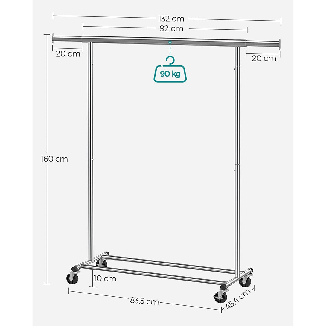 Ruhaállvány, Nagy teherbírású fém gurulós ruhaállvány 90 kg-ig terhelhető-VASBÚTOR