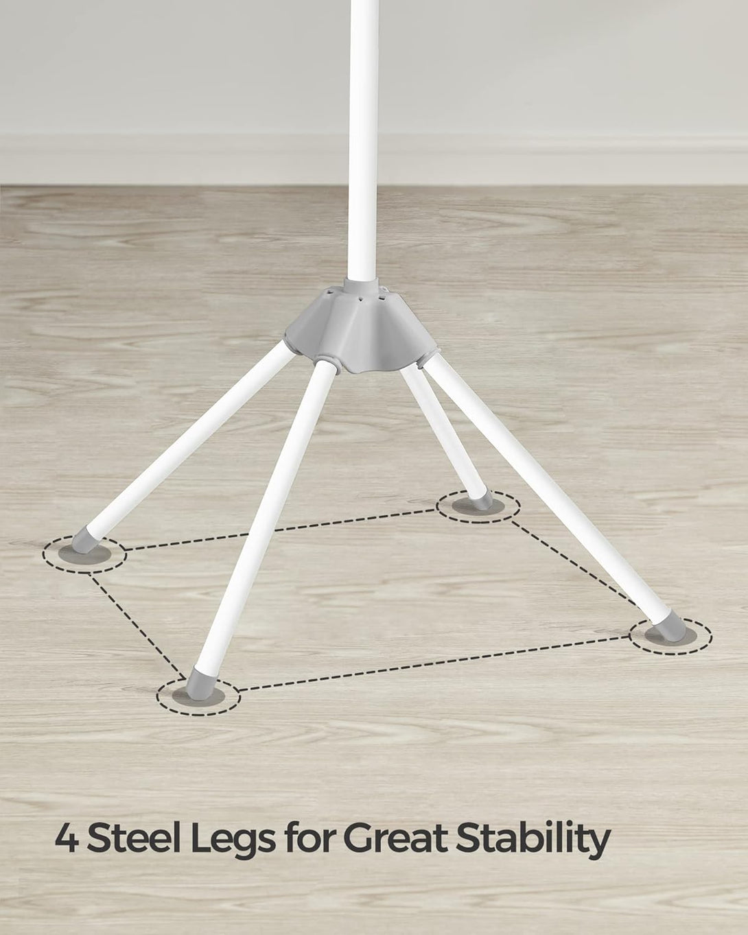 Ruhaszárító állvány, 3 forgatható karral vállfák számára 150 cm magas, szürke és fehér színben-VASBÚTOR