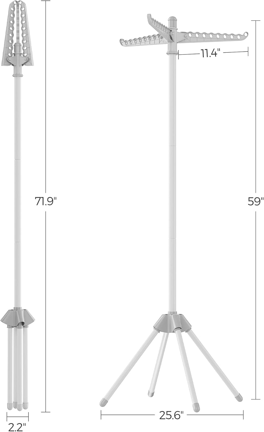 Ruhaszárító állvány, 3 forgatható karral vállfák számára 150 cm magas, szürke és fehér színben-VASBÚTOR