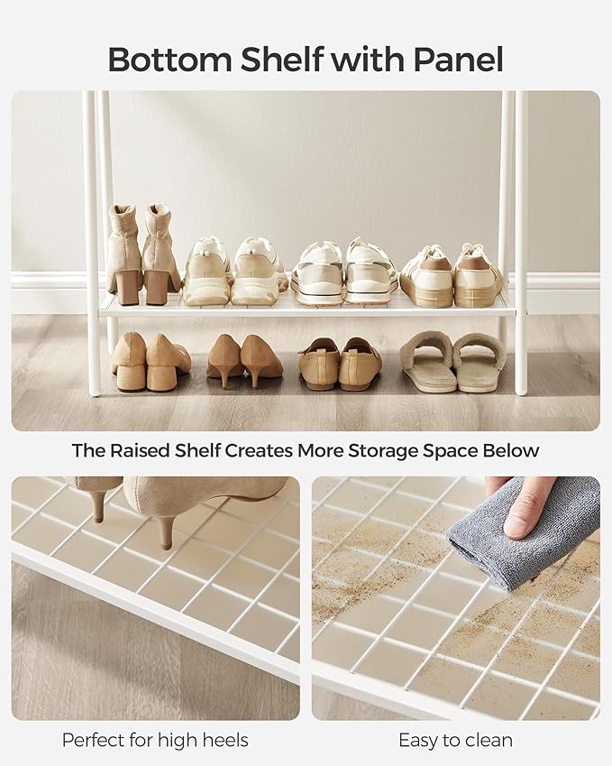 Ruhatartó állvány akasztórúddal és polccal, 33,5 × 92,5 × 153 cm, fehér színben-VASBÚTOR