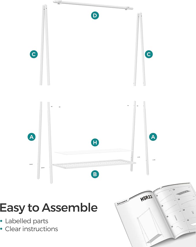 Ruhatartó állvány akasztórúddal és polccal, 33,5 × 92,5 × 153 cm, fehér színben-VASBÚTOR