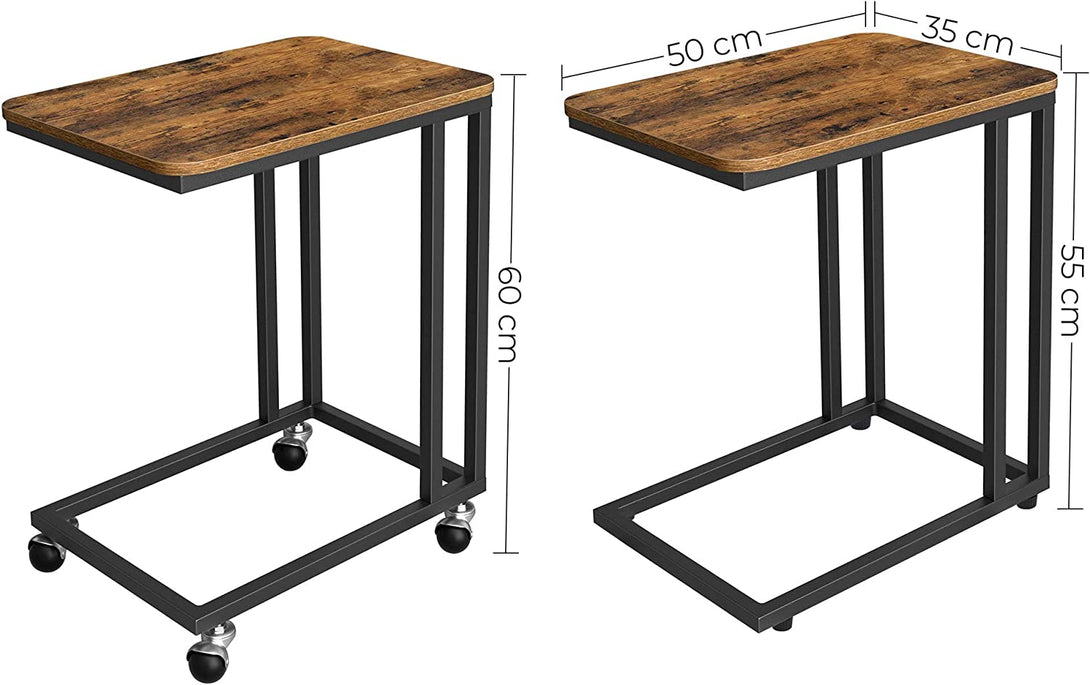 Rusztikus Ipari tervezésű kis asztal görgokön, dohányzóasztal 50 x 55 x 35 cm-VASBÚTOR