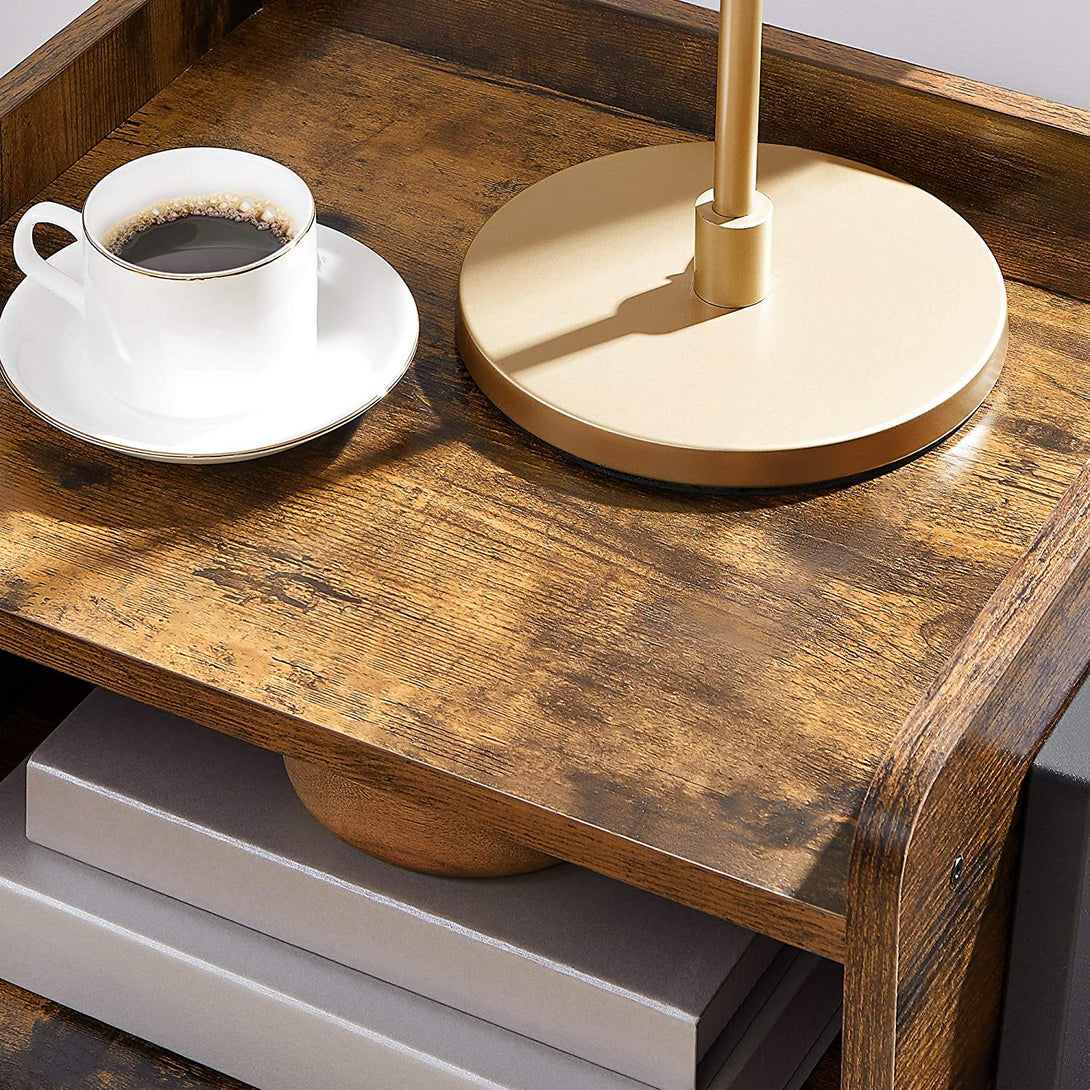 Rusztikus kis asztal, ipari stílusú éjjeliszekrény nagy rekesszel 42 x 52 x 35 cm-VASBÚTOR