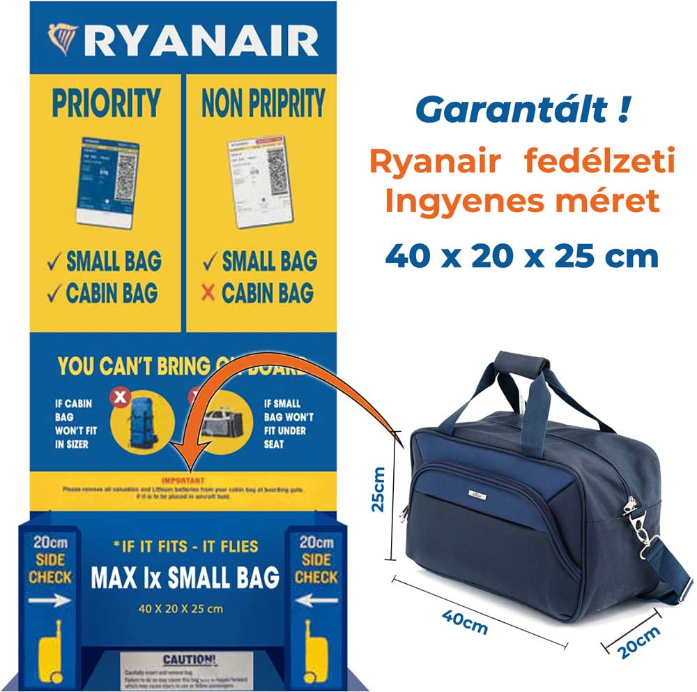 Ryanair/Wizzair kabintáska 40x25x20 cm, Bontour AIR Utazótáska, Kék-VASBÚTOR