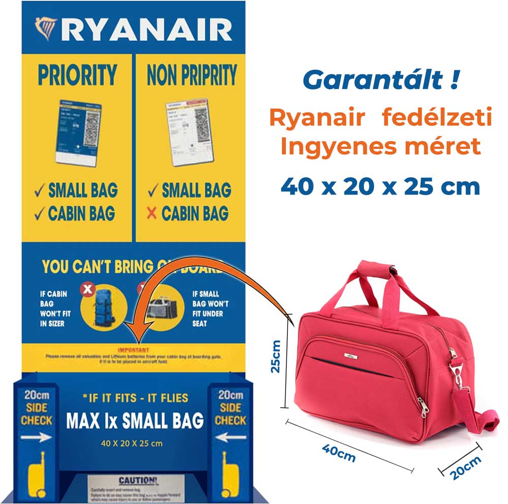 Ryanair/Wizzair kabintáska 40x25x20 cm, Bontour AIR Utazótáska, Piros-VASBÚTOR