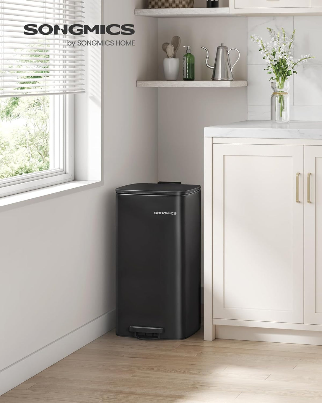 SONGMICS 30 literes konyhai szemetes, belső vödörrel, fekete színben-VASBÚTOR