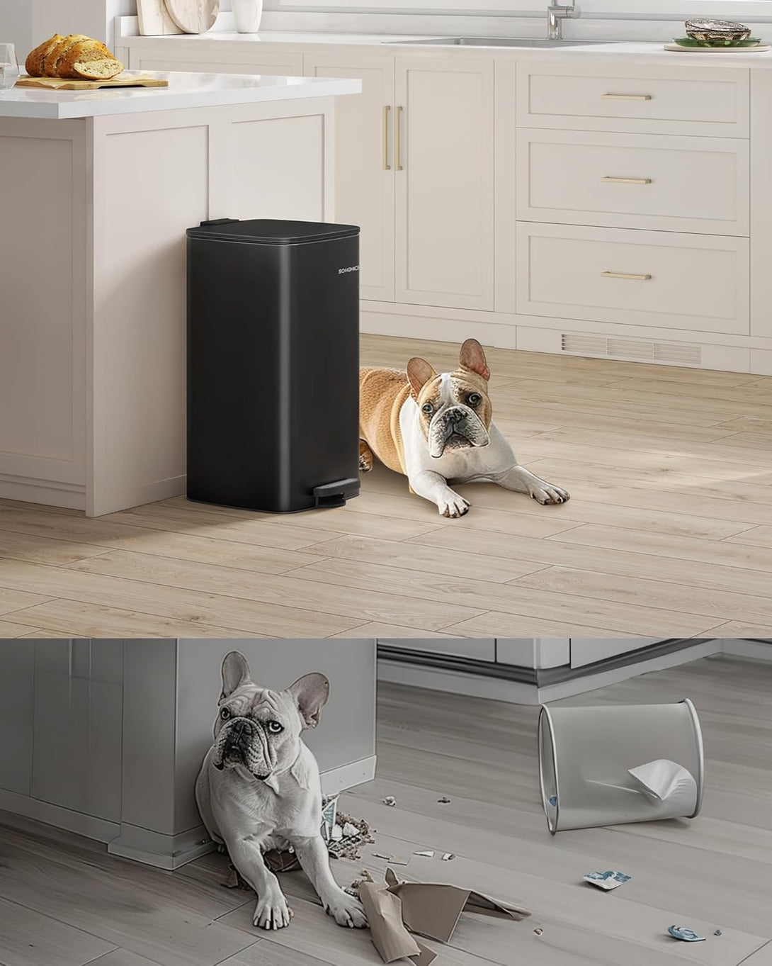 SONGMICS 30 literes konyhai szemetes, belső vödörrel, fekete színben-VASBÚTOR