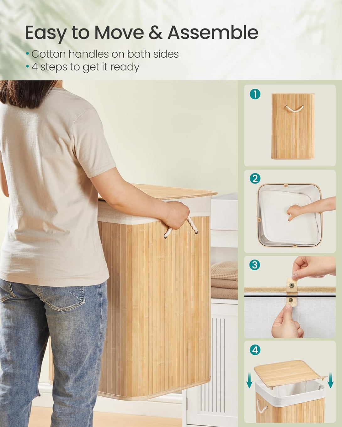 SONGMICS Bambusz szennyeskosár 95 L natúr színben-VASBÚTOR