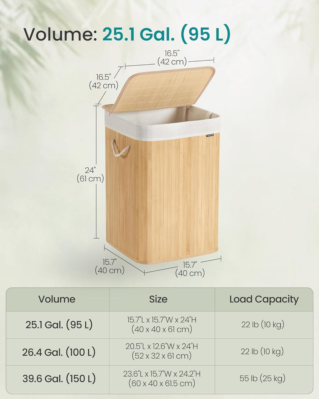 SONGMICS Bambusz szennyeskosár 95 L natúr színben-VASBÚTOR
