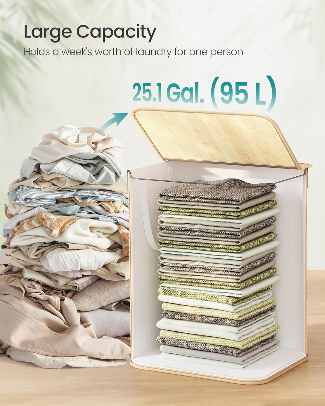 SONGMICS Bambusz szennyeskosár 95 L natúr színben-VASBÚTOR