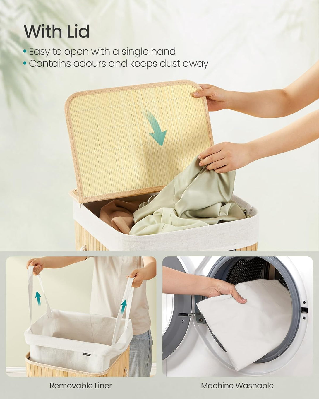 SONGMICS Bambusz szennyeskosár 95 L natúr színben-VASBÚTOR