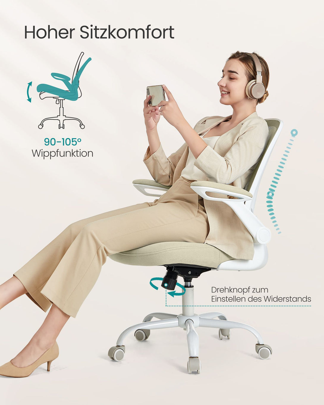 SONGMICS Ergonomikus irodai szék zabpehely-bézs színben-VASBÚTOR