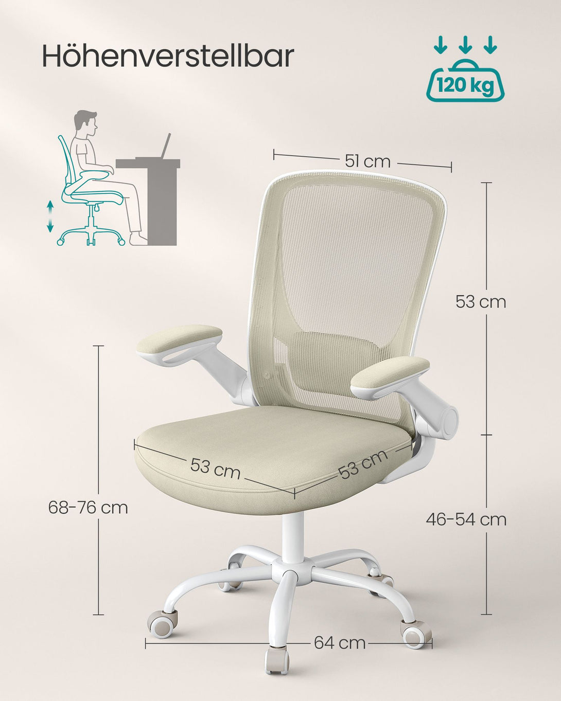 SONGMICS Ergonomikus irodai szék zabpehely-bézs színben-VASBÚTOR