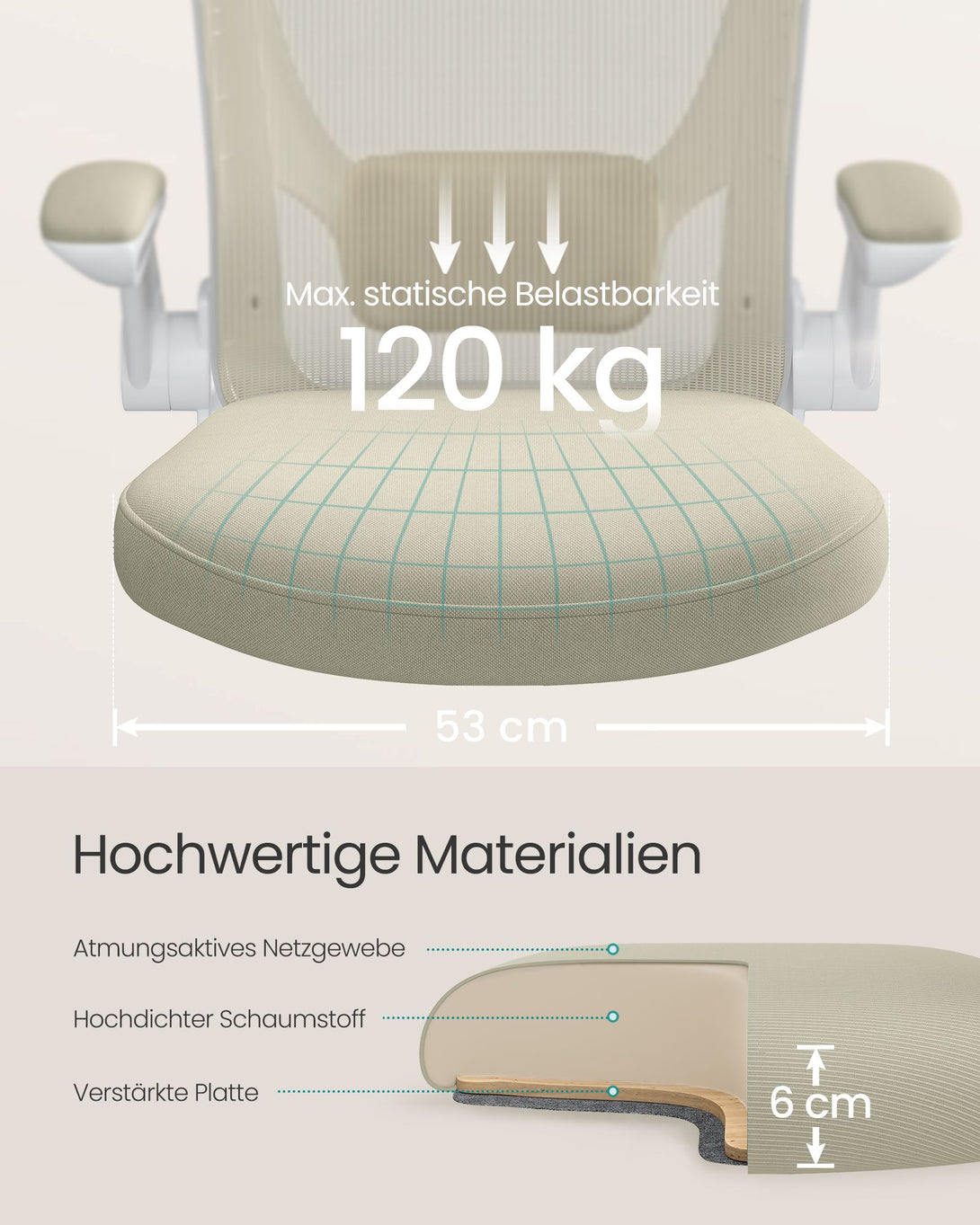 SONGMICS Ergonomikus irodai szék zabpehely-bézs színben-VASBÚTOR
