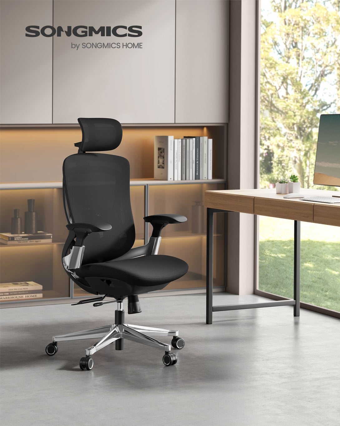 SONGMICS Ergonomikus szék, állítható, dönthető irodai szék, fekete-VASBÚTOR