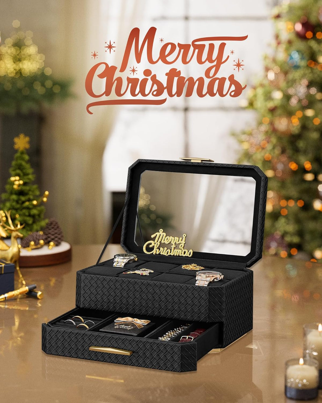 SONGMICS HOME 8 rekeszes óratartó doboz, tintafekete-VASBÚTOR