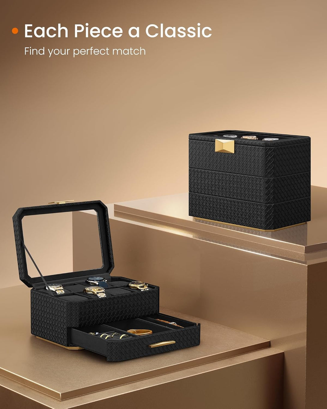 SONGMICS HOME 8 rekeszes óratartó doboz, tintafekete-VASBÚTOR