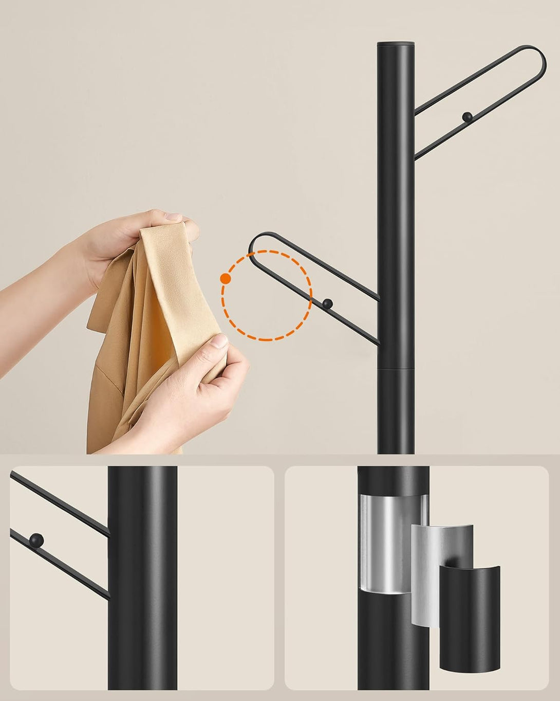 SONGMICS HOME fa alakú ruhafogas 175,3 cm magas tintafekete színben-VASBÚTOR