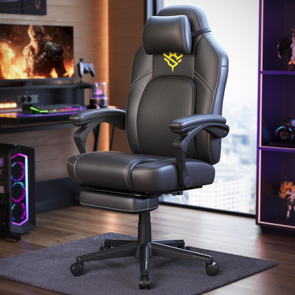 SONGMICS HOME gamer szék, ergonomikus számítógépszék lábtartóval, tintafekete színben-VASBÚTOR