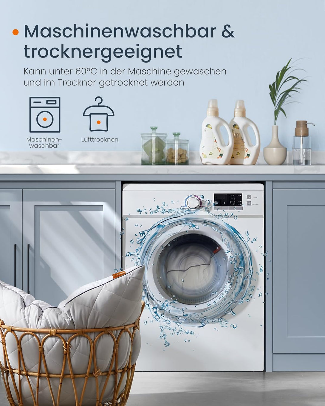 SONGMICS HOME párna, kétoldalas használat, 80 × 80 cm, világos szürke-VASBÚTOR