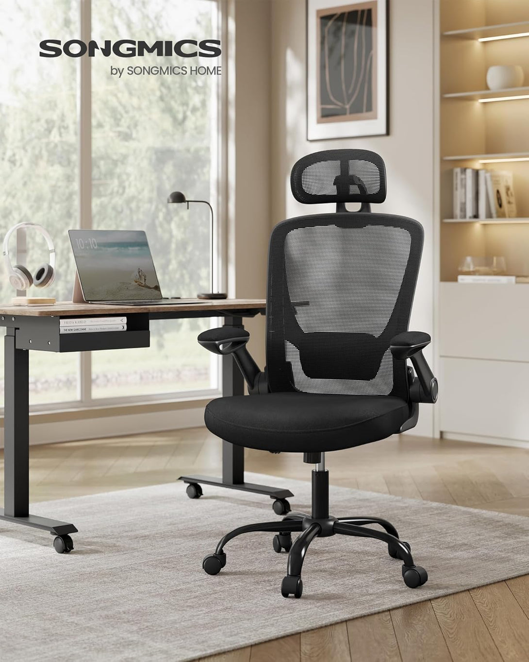 SONGMICS ergonomikus irodai szék, forgószék hálós háttámlával, fekete színben-VASBÚTOR