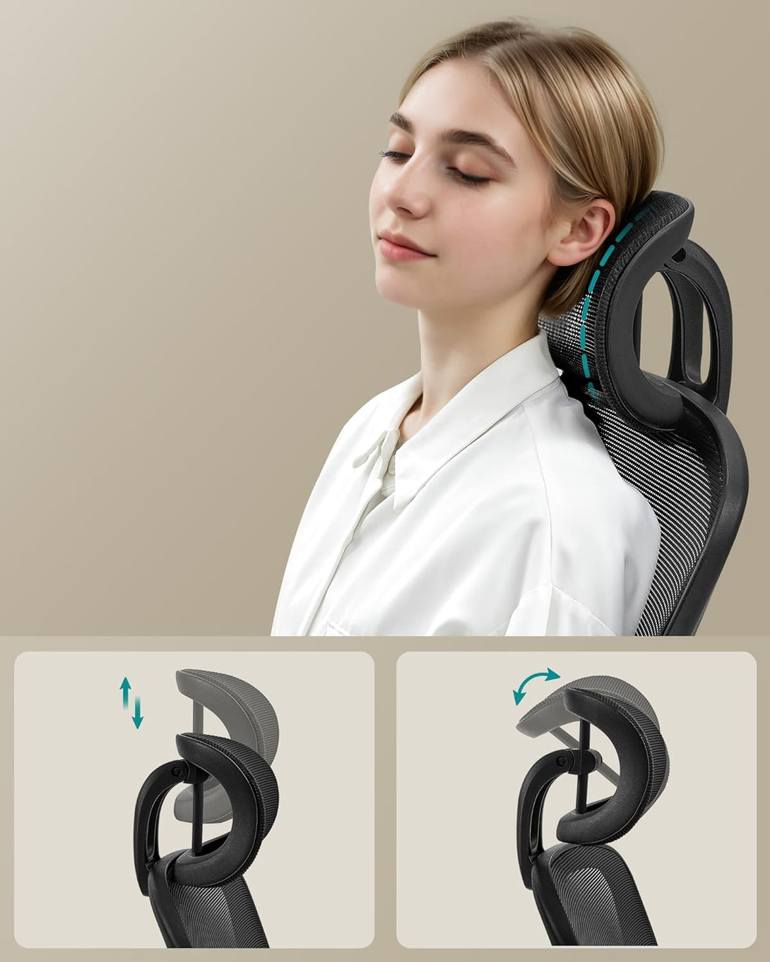 SONGMICS ergonomikus irodai szék, forgószék hálós háttámlával, fekete színben-VASBÚTOR