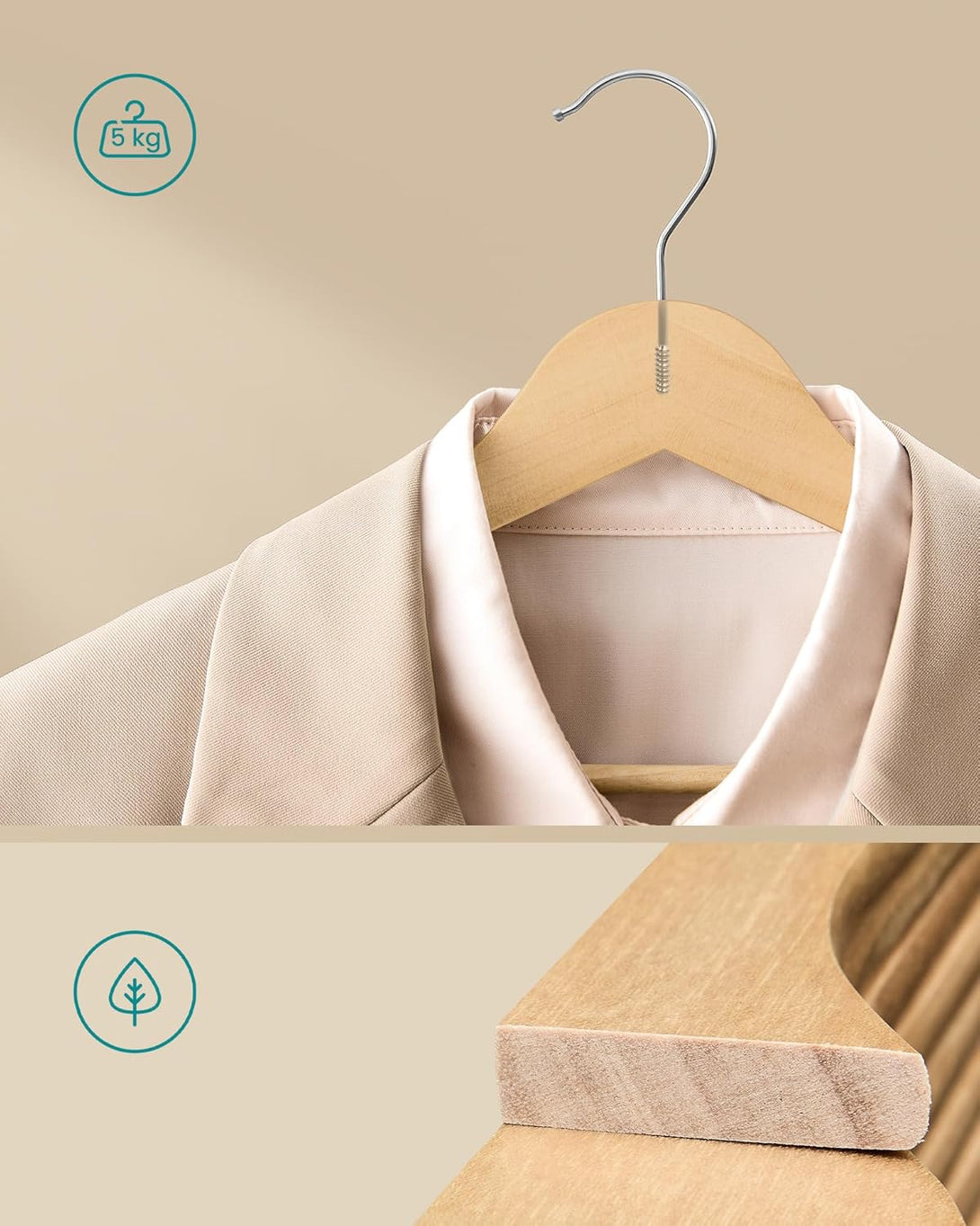 SONGMICS fa vállfa szett, 30 darabos csomag világos bézs színben-VASBÚTOR