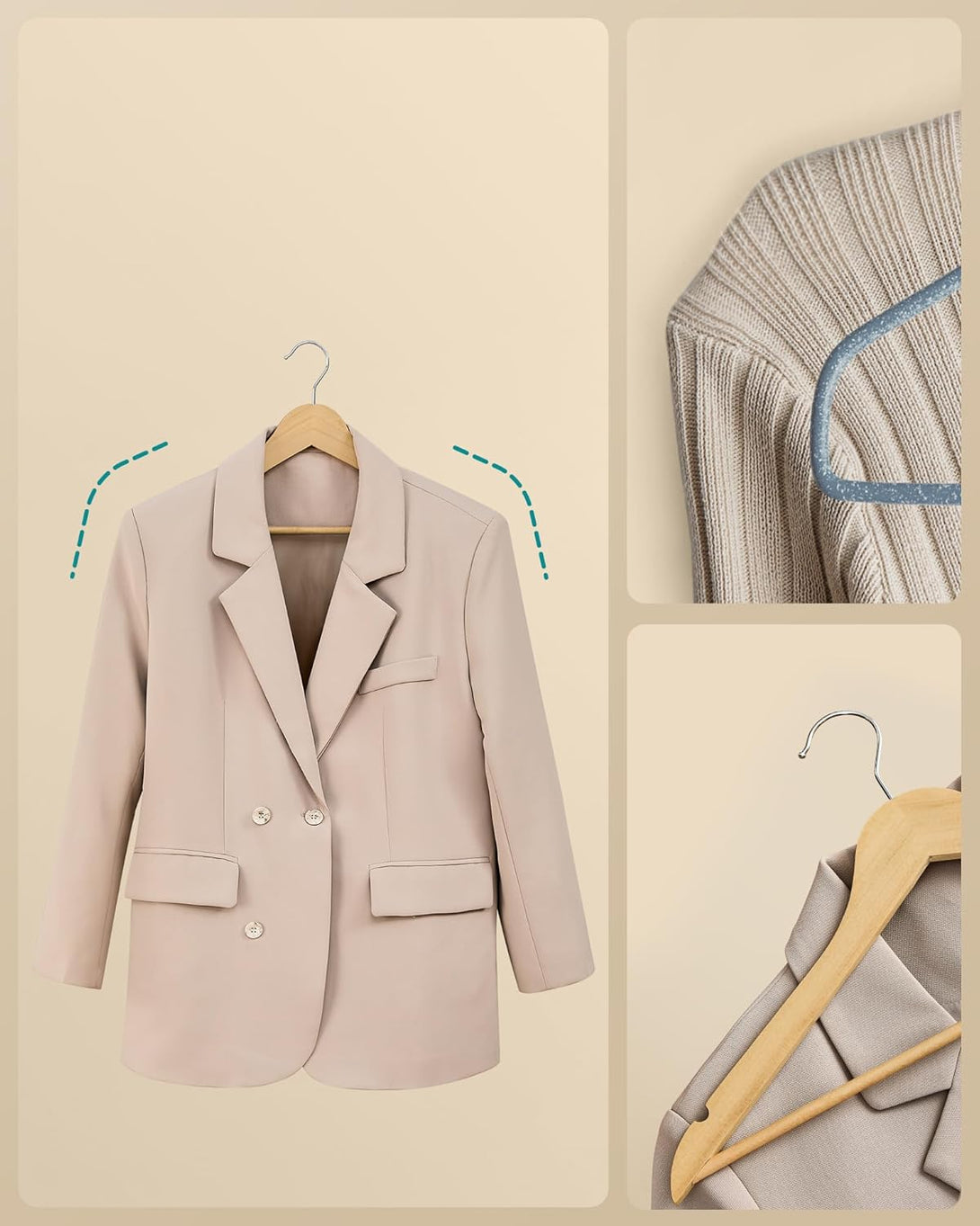 SONGMICS fa vállfa szett, 30 darabos csomag világos bézs színben-VASBÚTOR