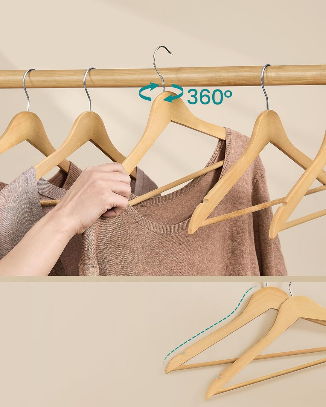 SONGMICS fa vállfa szett, 30 darabos csomag világos bézs színben-VASBÚTOR