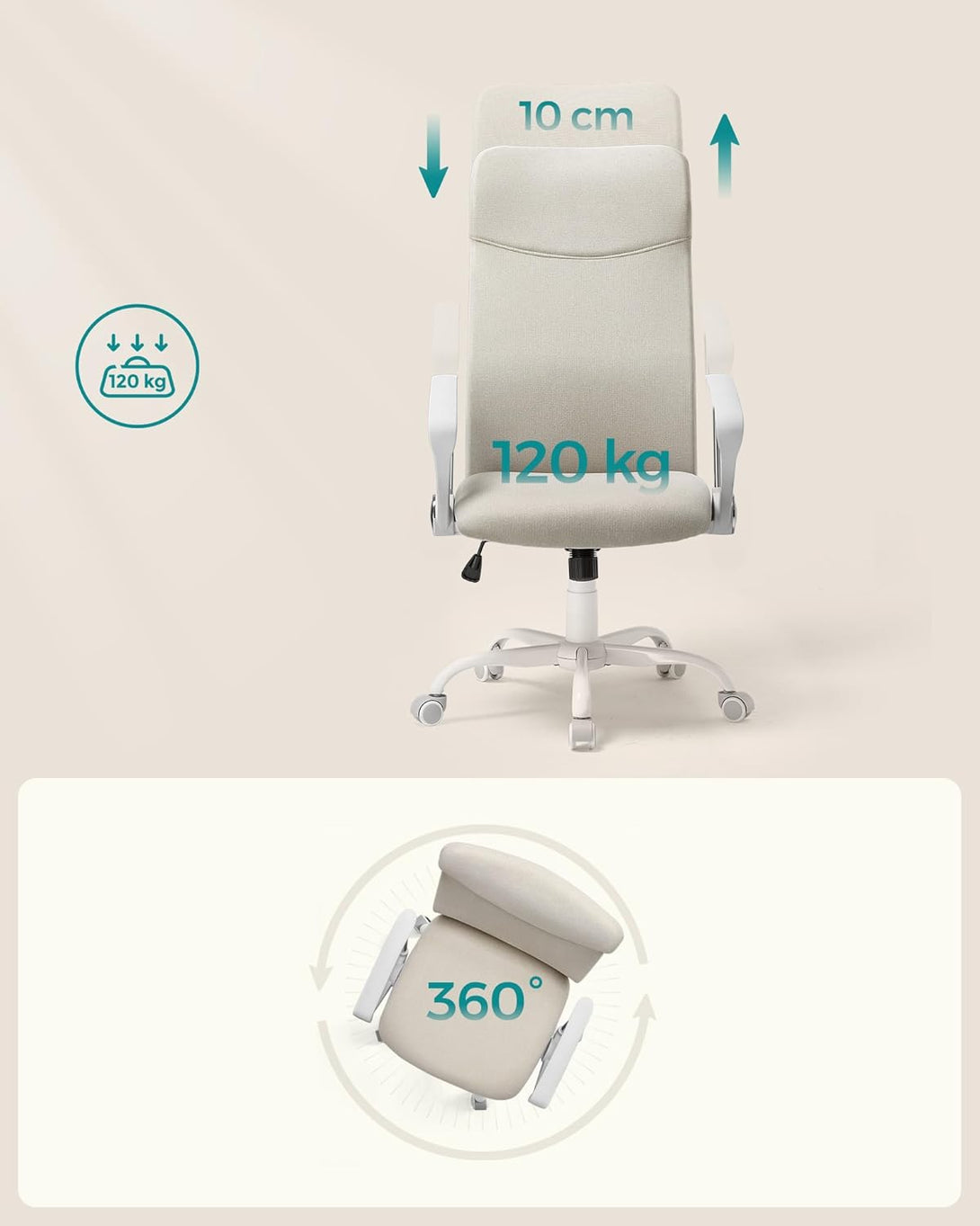 SONGMICS irodai szék, ergonomikus szék cappuccino bézs színben-VASBÚTOR