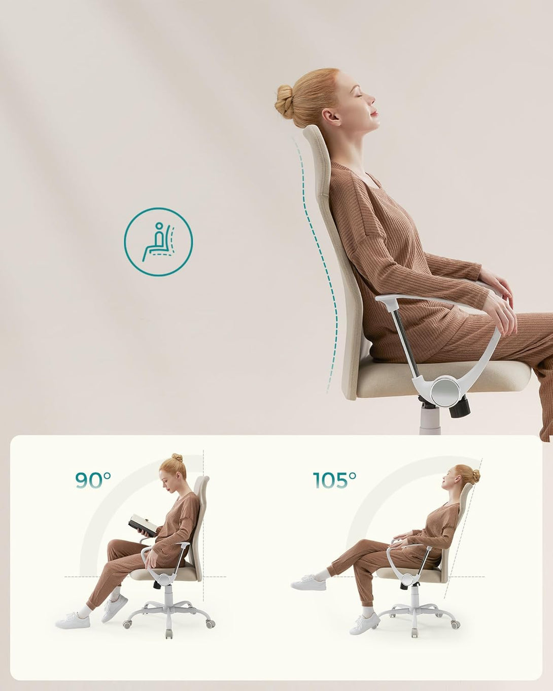 SONGMICS irodai szék, ergonomikus szék cappuccino bézs színben-VASBÚTOR