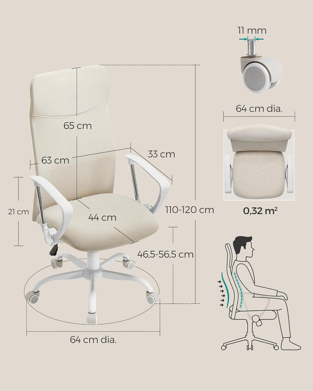 SONGMICS irodai szék, ergonomikus szék cappuccino bézs színben-VASBÚTOR