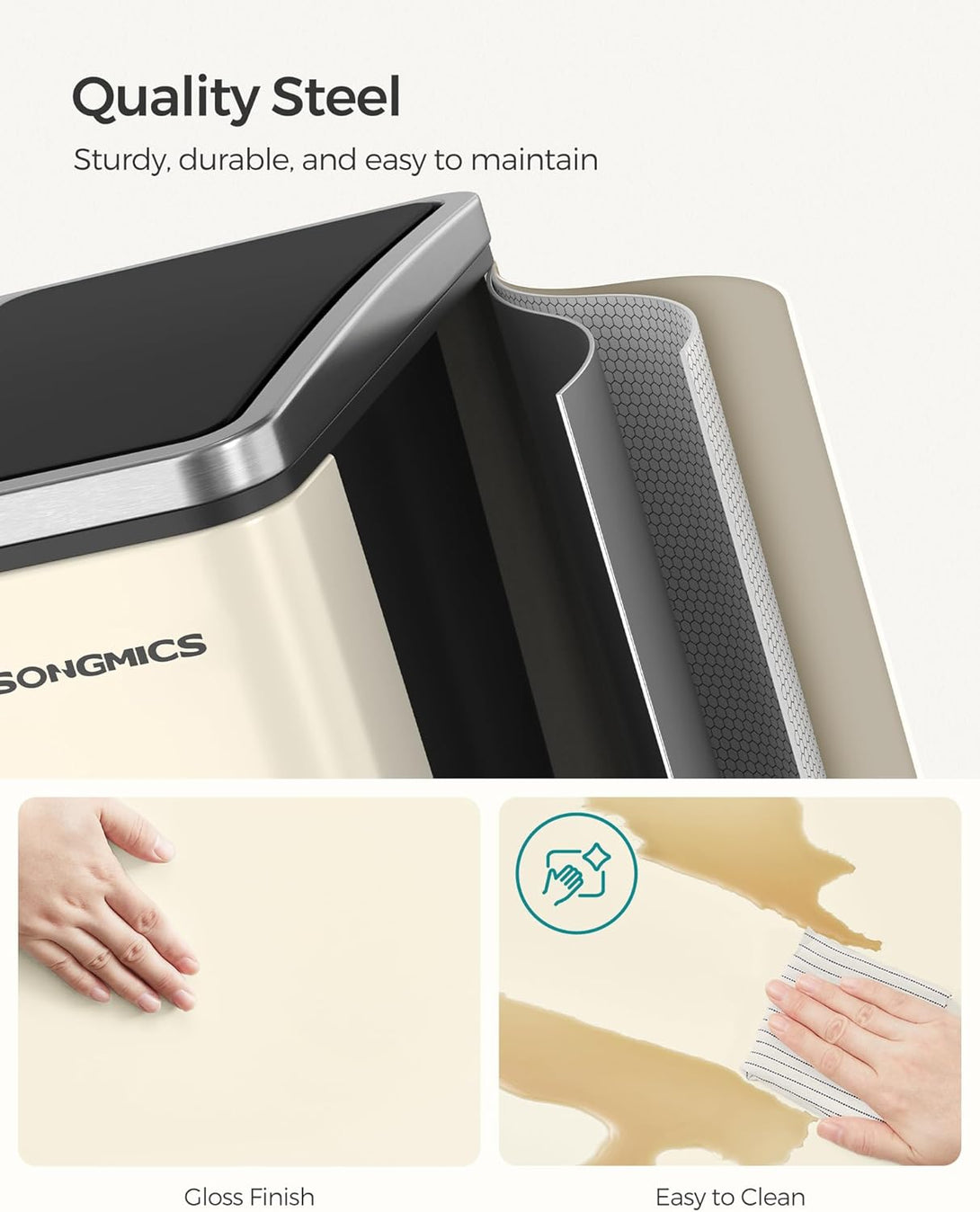 SONGMICS konyhai szemetes, 2 x 15 literes dupla kuka szelektív hulladékgyűjtéshez, homokbézs és fekete színben-VASBÚTOR