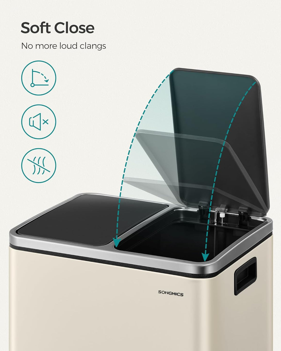 SONGMICS konyhai szemetes, 2 x 15 literes dupla kuka szelektív hulladékgyűjtéshez, homokbézs és fekete színben-VASBÚTOR
