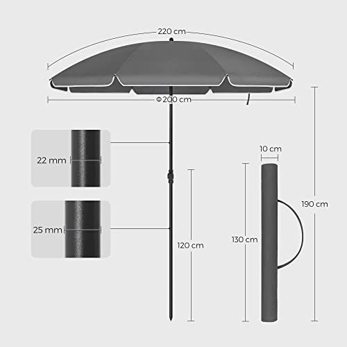 SONGMICS napernyő, 200 cm, napvédelem UPF 50+, talp nélkül, szürke-VASBÚTOR