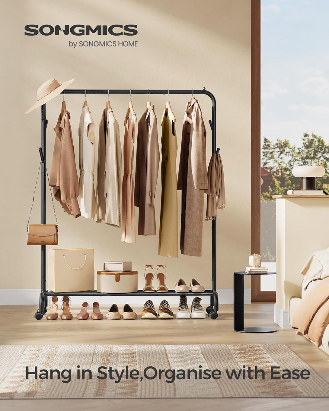 SONGMICS ruhatartó állvány 50 kg maximális teherbírással fekete színben-VASBÚTOR