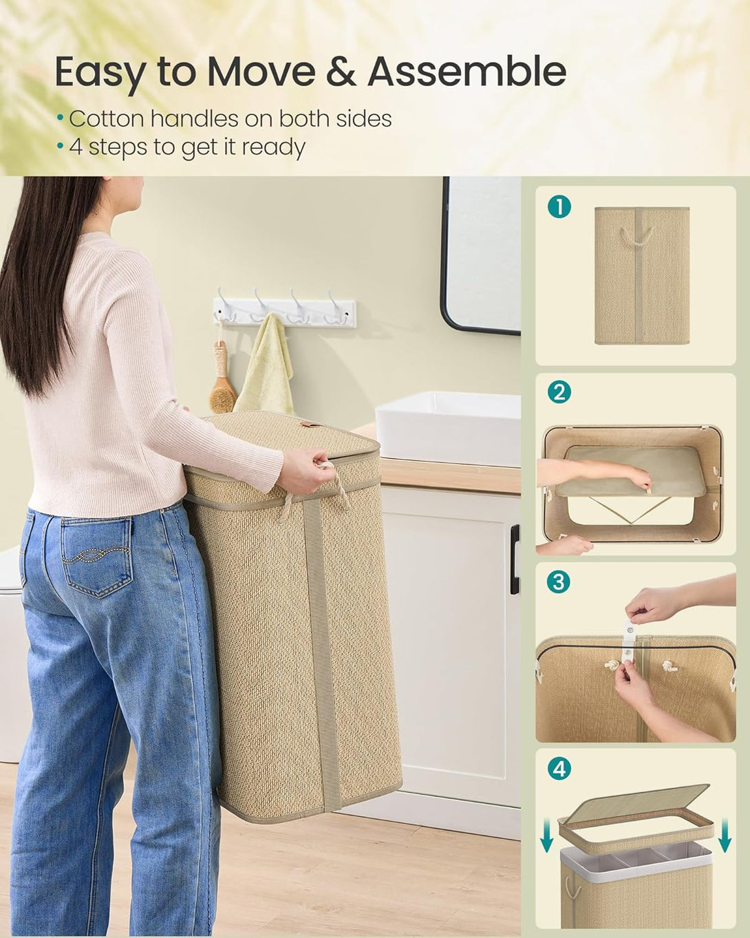 SONGMICS szennyestartó kosár, mosókosár, 90 L-es bambusz ruhatartó-VASBÚTOR